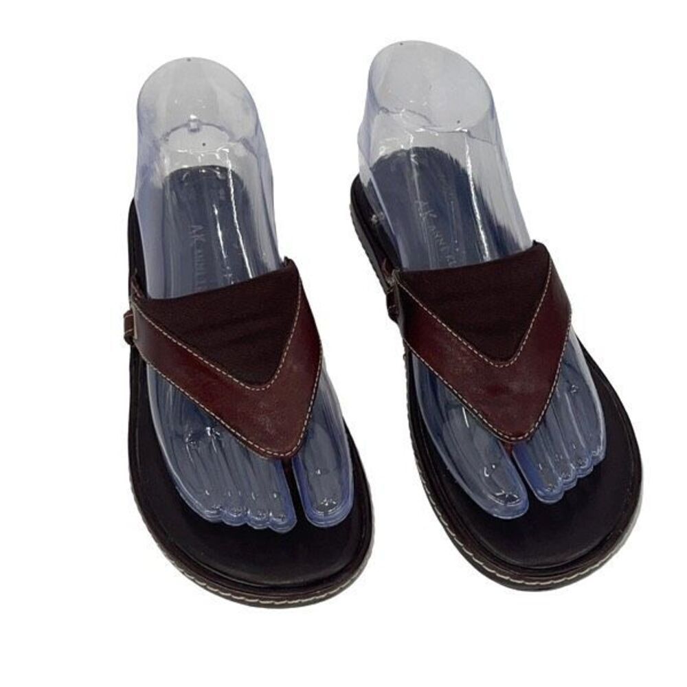 AK Anne Klein‎ Womens Leather Strap Ribbed Trim Flip Flop Sandals Brown Size 6